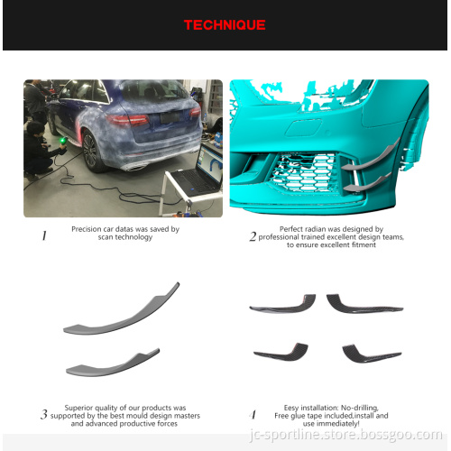 JC Sportline Carbon Fiber RS3 Front Canards for Audi RS3 8V Sedan 2017-2019
